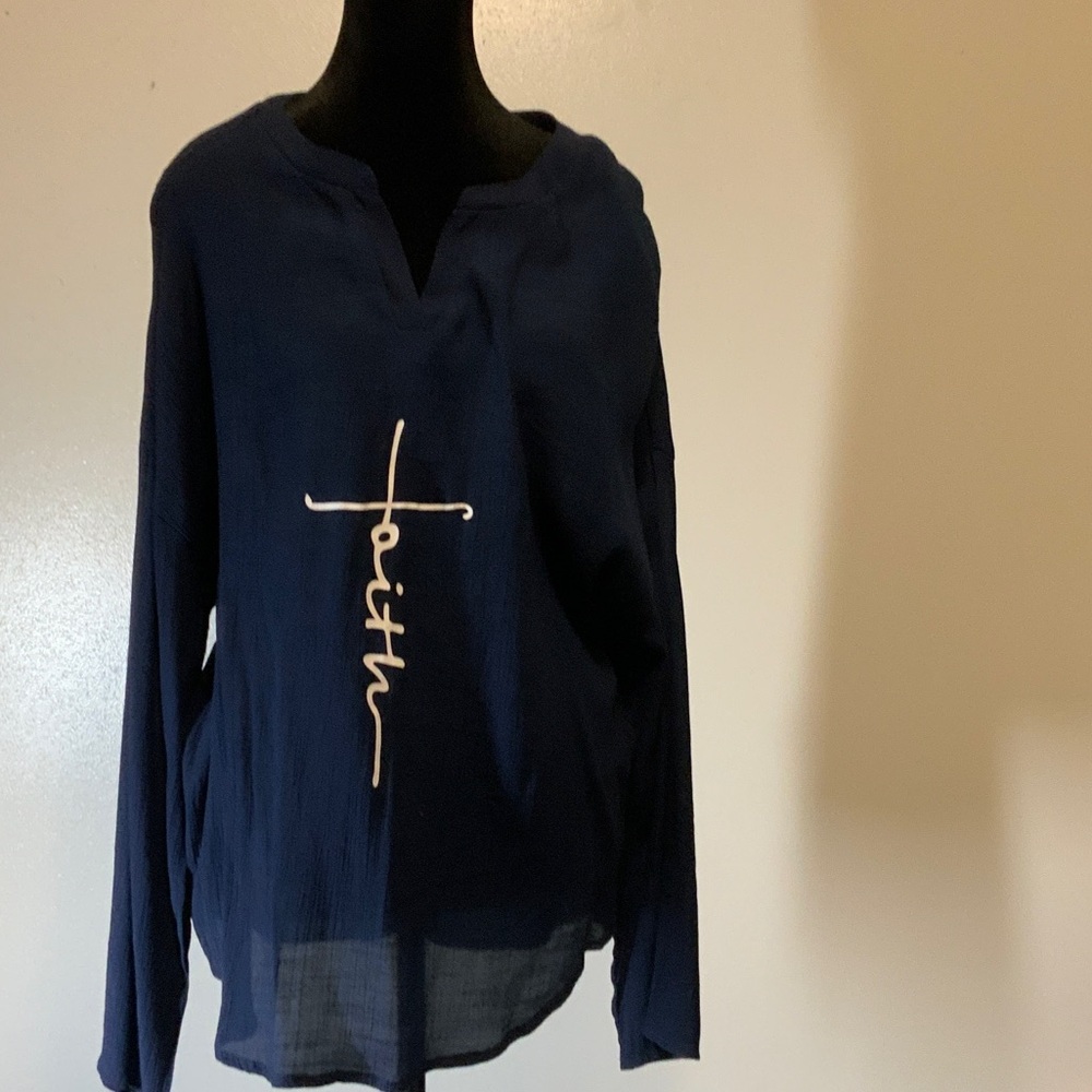 NWOT Elegant Navy Long Sleeve Blouse